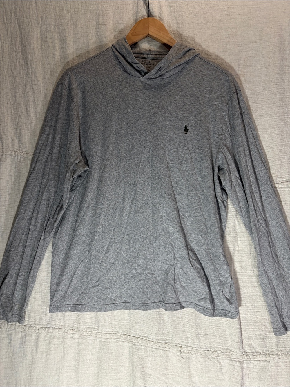 Polo by Ralph Lauren Heather Gray Hooded Long Sleeve Tee 100% Cotton - Picture 4 of 9